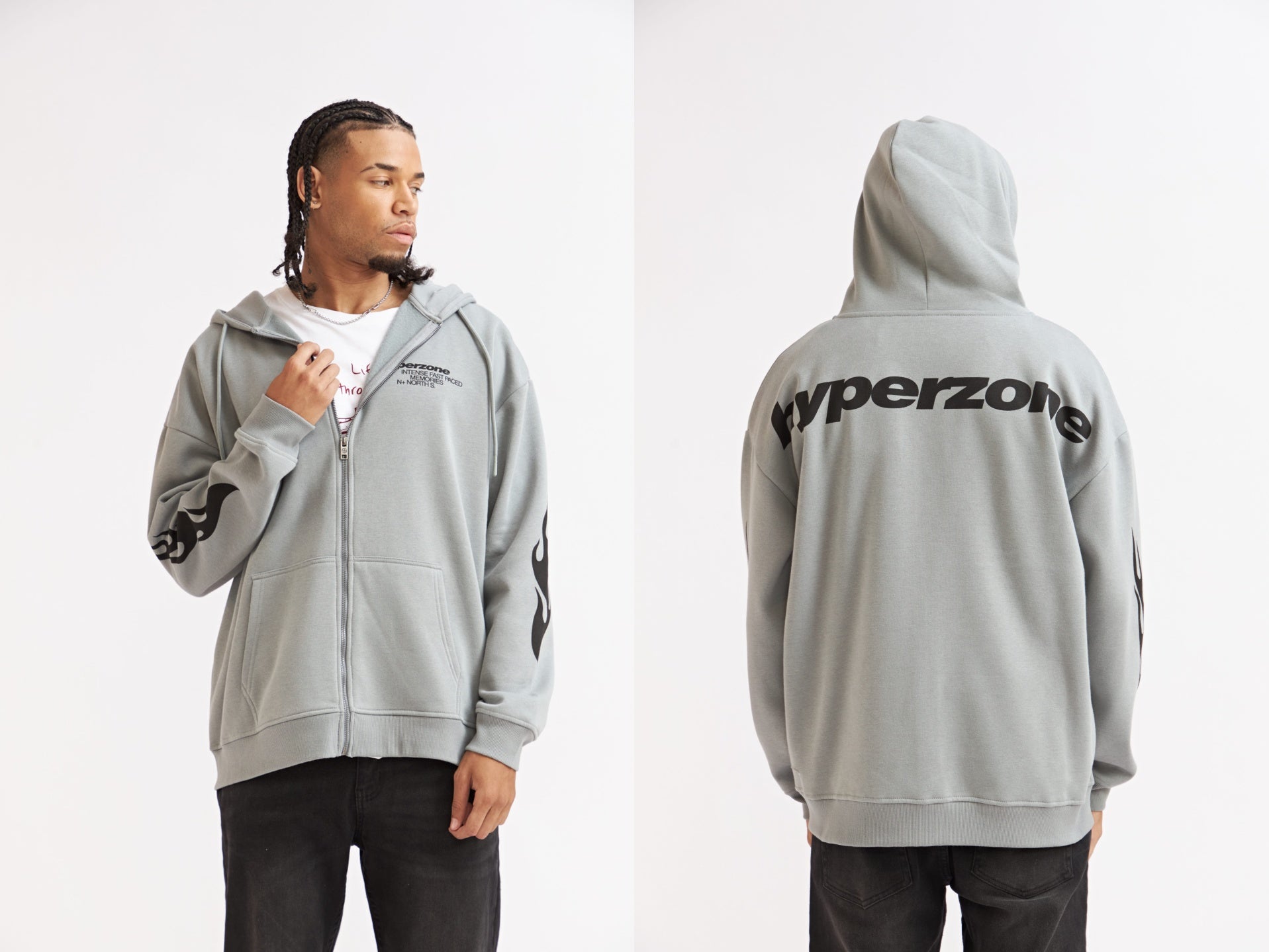 CHAQUETA OVERSIZE GRIS DE POLAR CON ESTAMPA